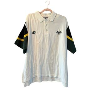 VTG Men’s Medium ProLine Green Bay Packers White Green Black Polo Shirt JIT16